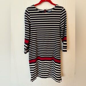 Navy and Red Striped 3/4 Sleeve Dress